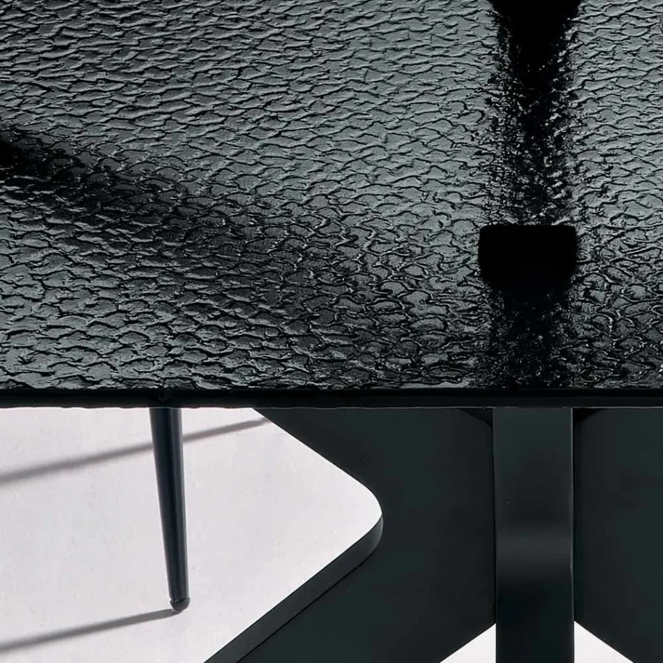 180x100 cm Oval Table in Smoked Hammered Glass and Metal - Domus Viadurini