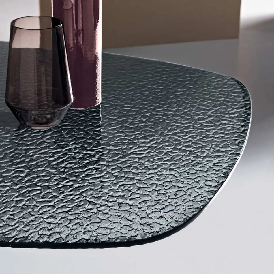 180x100 cm Oval Table in Smoked Hammered Glass and Metal - Domus Viadurini