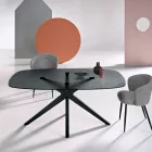 180x100 cm Oval Table in Smoked Hammered Glass and Metal - Domus Viadurini