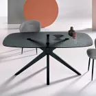 180x100 cm Oval Table in Smoked Hammered Glass and Metal - Domus Viadurini