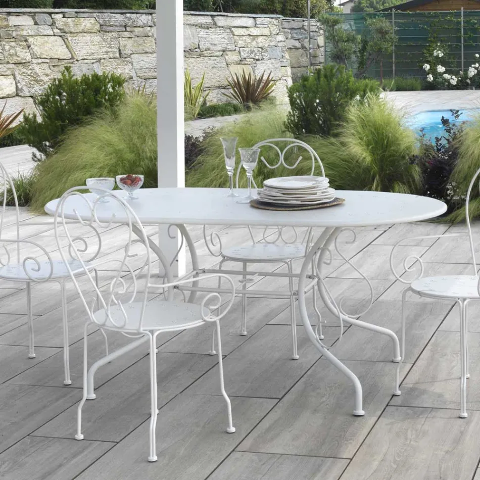 Oval Garden Table Made Entirely of Metal - Archive Viadurini