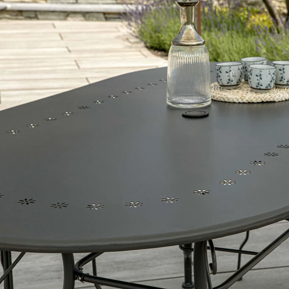 Oval Garden Table Made Entirely of Metal - Archive Viadurini