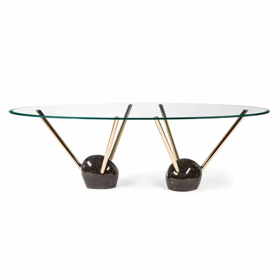 Oval design table with 100% Made in Italy Zoe glass top Viadurini
