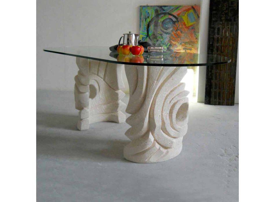 Petra oval table with modern design glass top Erinni Viadurini