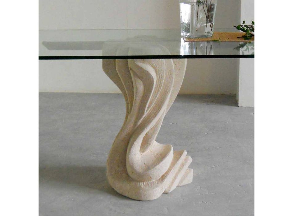 Oval stone table with crystal top in modern Agave design Viadurini