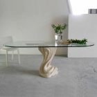 Oval stone table with crystal top in modern Agave design Viadurini