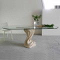 Design dining table made of crystal and Vicenza natural stone Agave