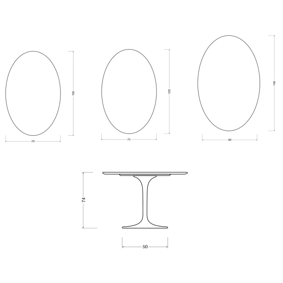 Oval Tulip Saarinen Table H 74 cm in Matt White Florim Ceramic - Scarlet Viadurini