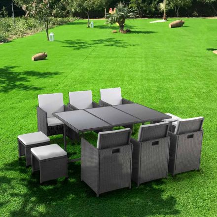 Indoor and outdoor table with 6 chairs with reclining backrest and 4 poufs - Venir Viadurini