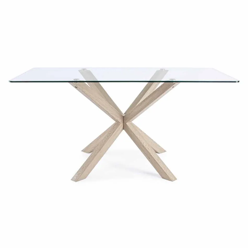 Homemotion Dining Room Table with Tempered Glass Top - Denda Viadurini