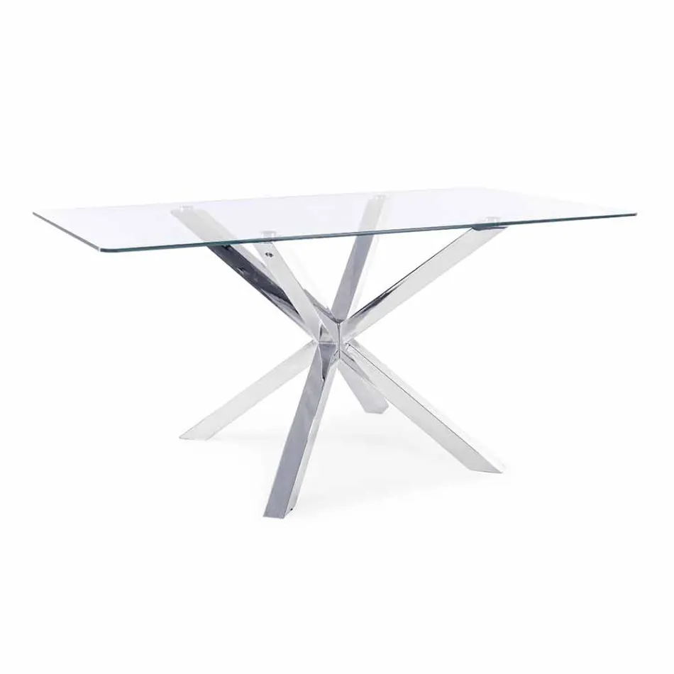 Homemotion Dining Room Table with Tempered Glass Top - Denda Viadurini