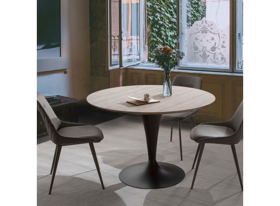 Dining Room Table with Extendable Round Top Up to 170 cm - Moreno Viadurini