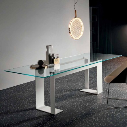 Table Top in Extra-clear Glass and Metal Legs 3 Finishes 4 Sizes - Speck Viadurini
