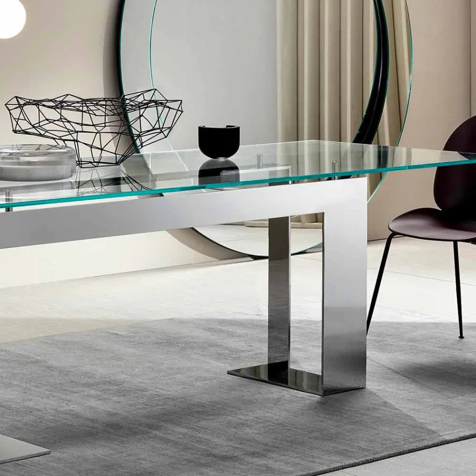 Table Top in Extra-clear Glass and Metal Legs 3 Finishes 4 Sizes - Speck Viadurini