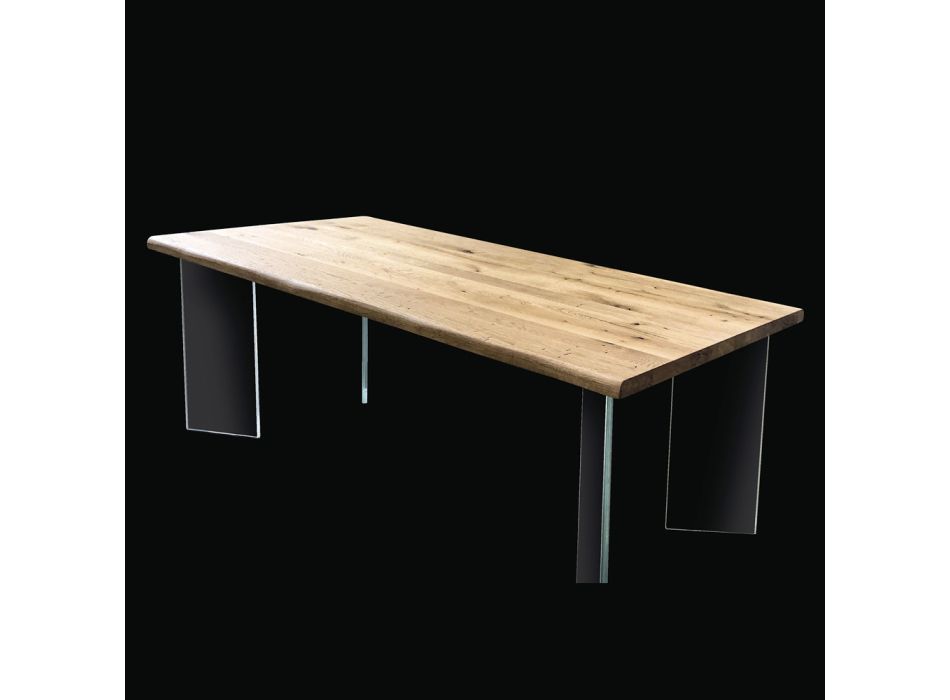 Plated Table in Knotted Masellato Oak and Crystal Made in Italy - Vicente Viadurini