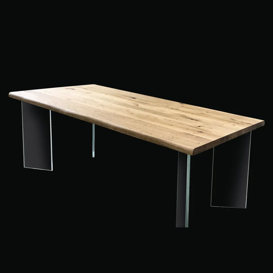Plated Table in Knotted Masellato Oak and Crystal Made in Italy - Vicente Viadurini