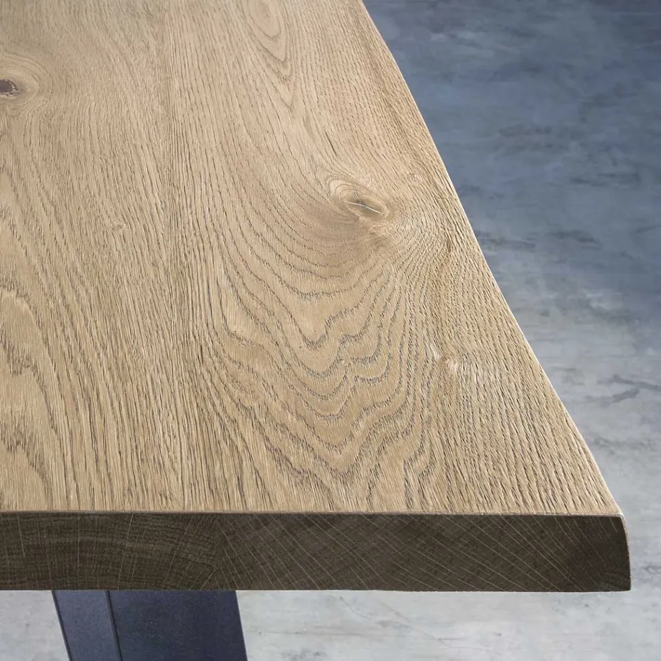 Plated Table in Knotted Masellato Oak and Metal Made in Italy - Luanda Viadurini