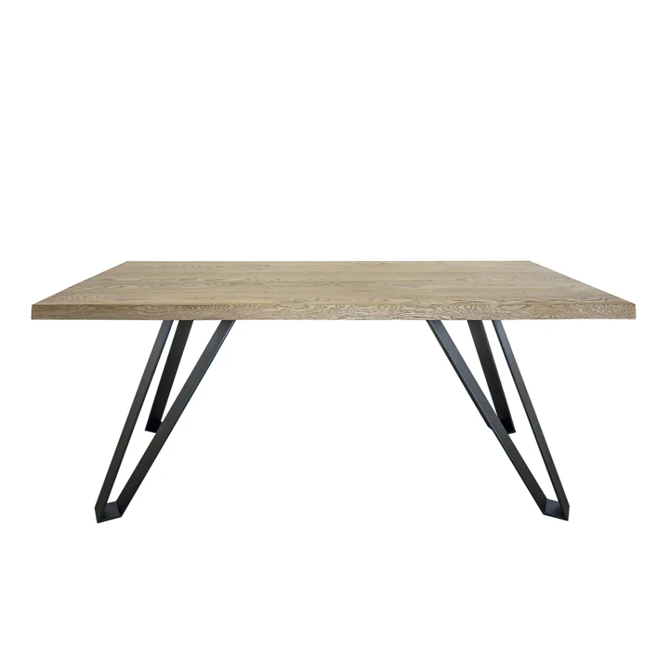 Plated Table in Knotted Masellato Oak and Metal Made in Italy - Luanda Viadurini