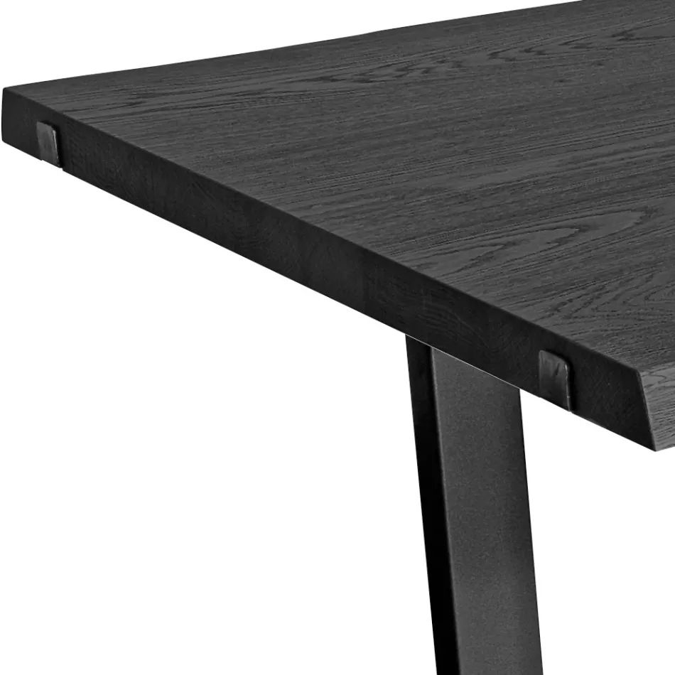 Plated Table in Square Knotted Oak and Metal Base Made in Italy - Pilar Viadurini