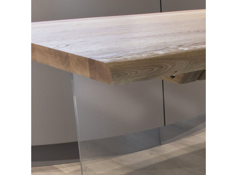 Solid Oak Plated Table and Crystal Base Made in Italy - Noelia Viadurini