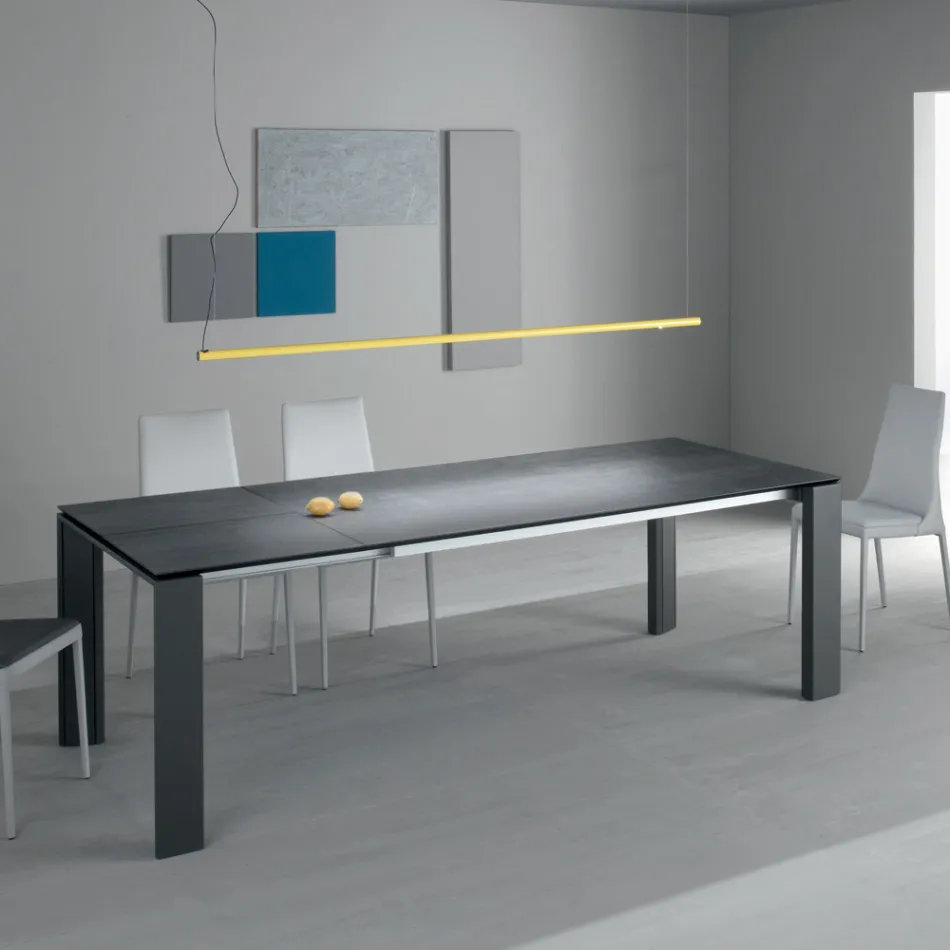 Dining Table Extendable to 2.8 m Metal and Matt Ceramic Top - Rashid Viadurini