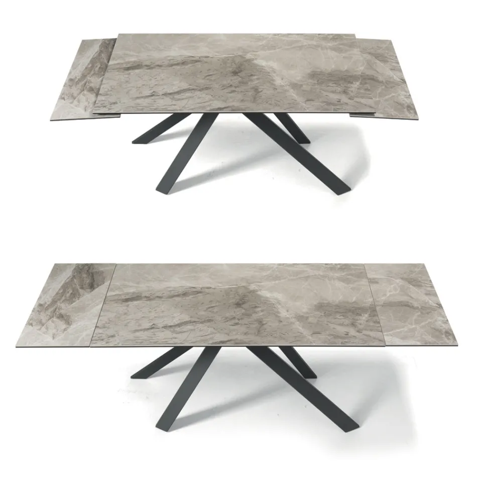 Dining Table Extendable to 240 cm Marble Effect and Metal Structure - Yvan Viadurini
