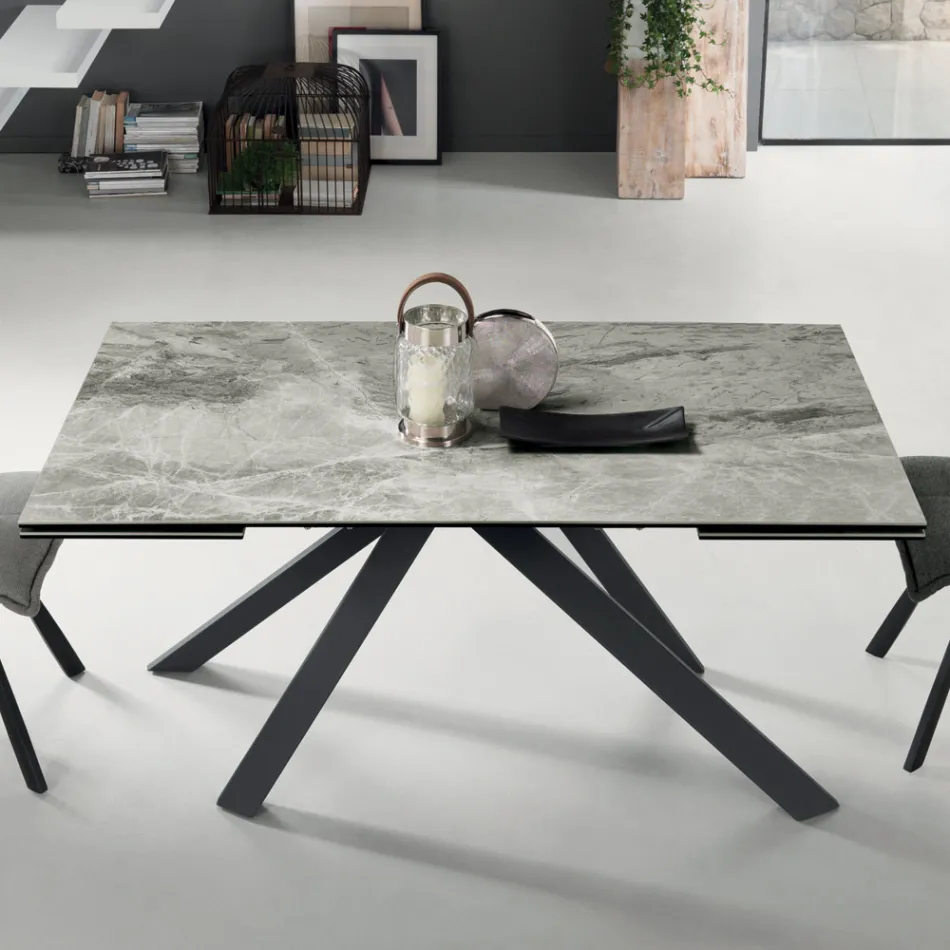 Dining Table Extendable to 240 cm Marble Effect and Metal Structure - Yvan Viadurini