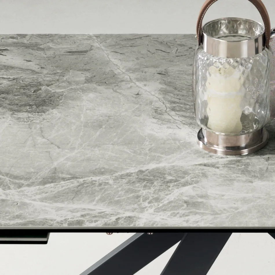 Dining Table Extendable to 240 cm Marble Effect and Metal Structure - Yvan Viadurini