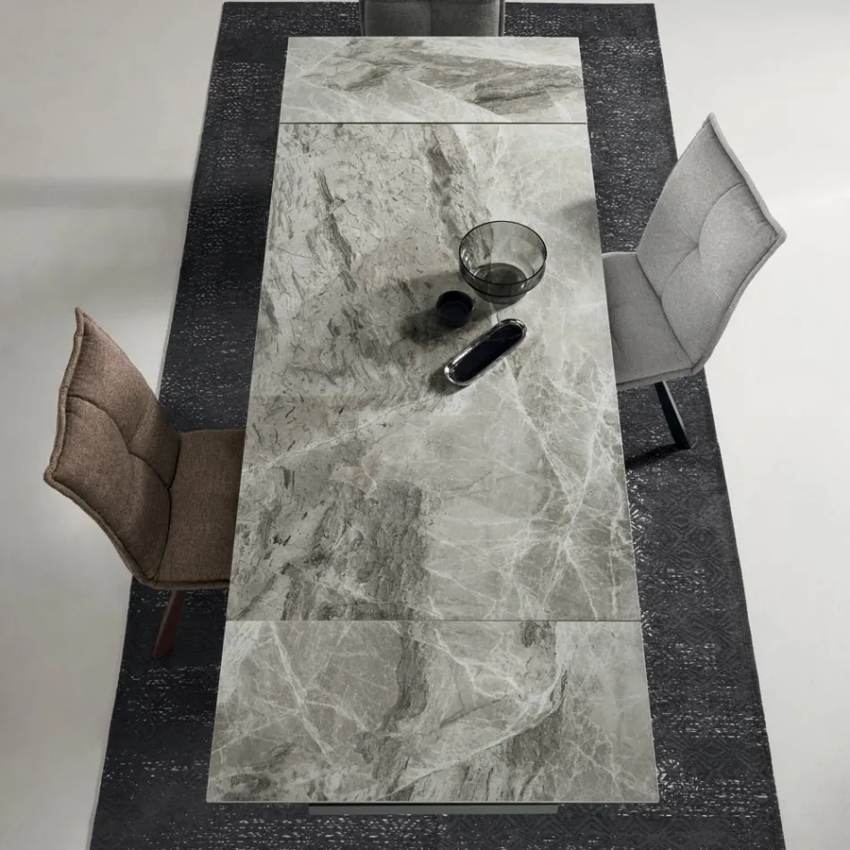 Dining Table Extendable to 240 cm Marble Effect and Metal Structure - Yvan Viadurini