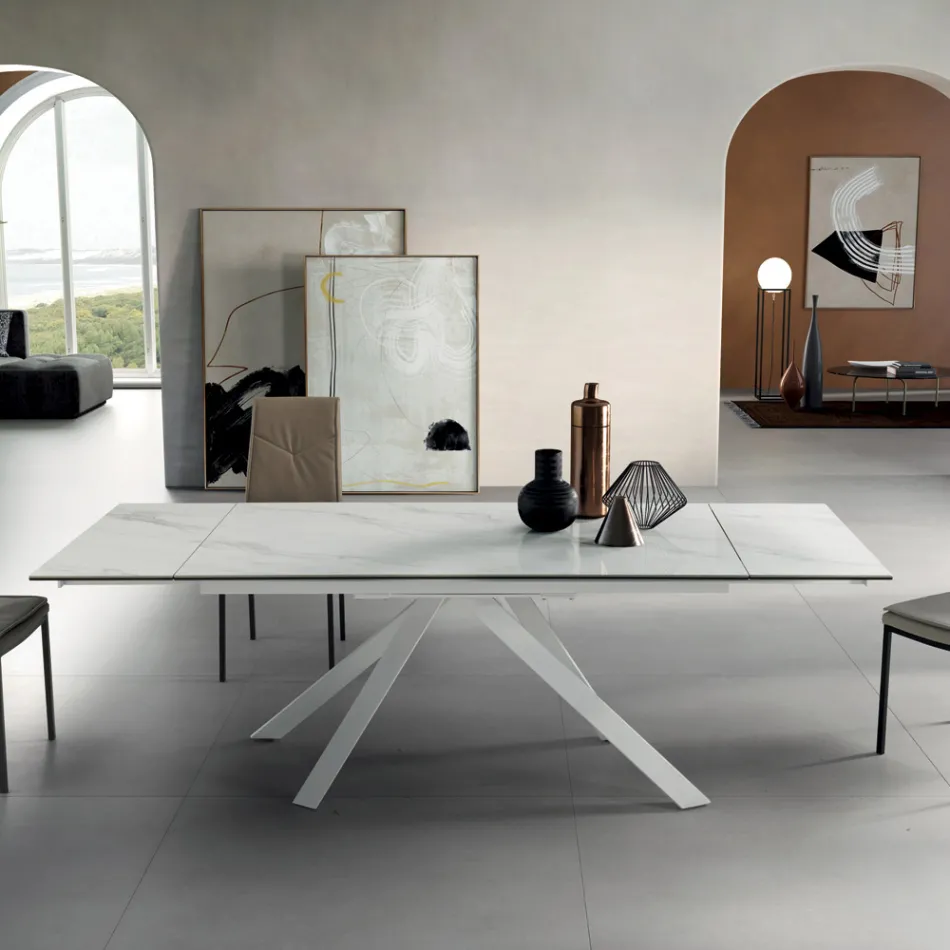 Dining Table Extendable to 240 cm Marble Effect and Metal Structure - Yvan Viadurini