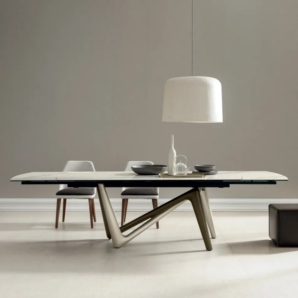 Dining Table Extendable to 294 cm Polished Ceramic and Polyurethane - Stalto Viadurini