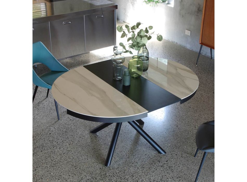 Extendable Round Dining Table Up to 165 cm in Steel and Ceramic - June Viadurini