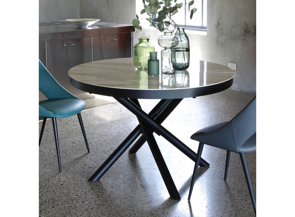 Extendable Round Dining Table Up to 165 cm in Steel and Ceramic - June Viadurini