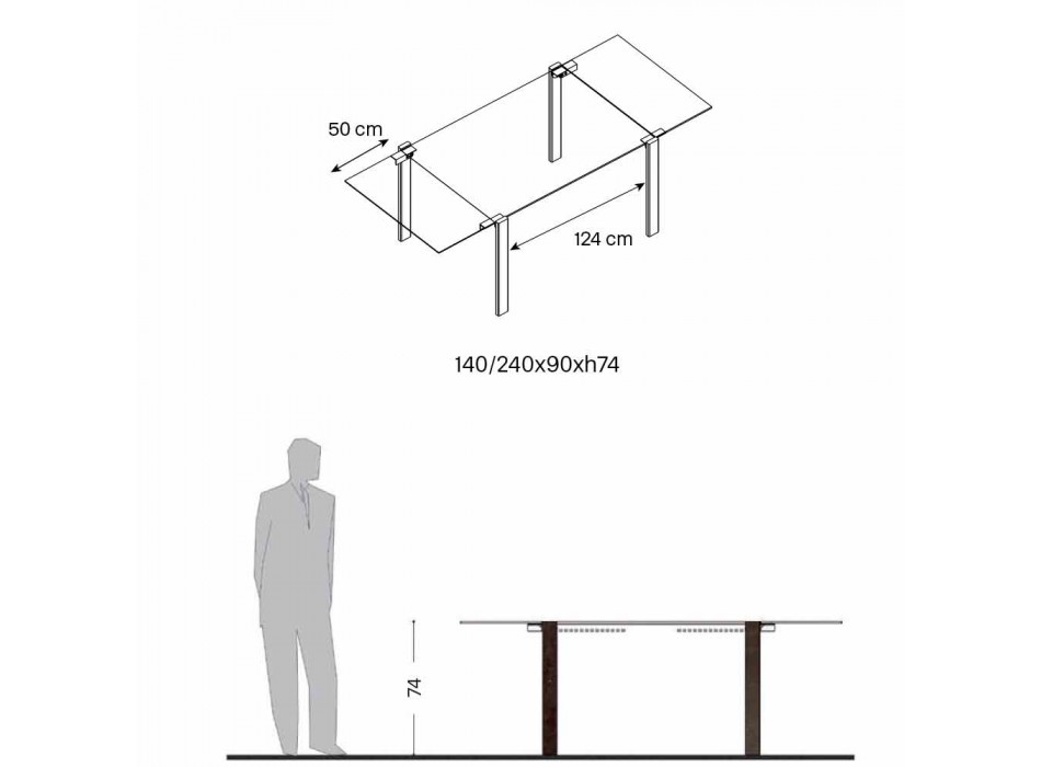 Extendable Dining Table in Glass and Metal Made in Italy