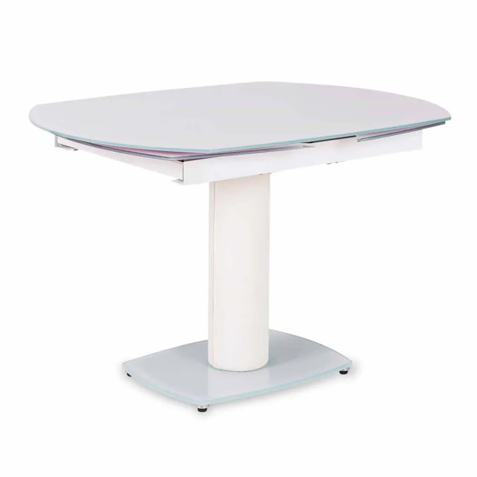 Extendable dining table in glass and imitation leather, L120 / 180xP90cm, Lelia Viadurini
