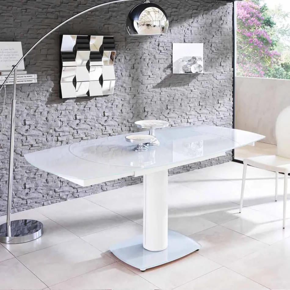 Extendable dining table in glass and imitation leather, L120 / 180xP90cm, Lelia Viadurini