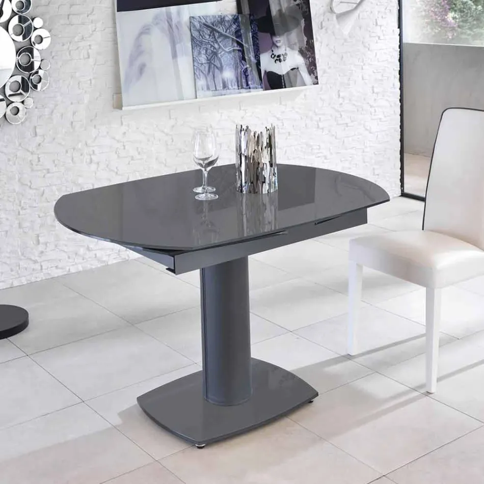 Extendable dining table in glass and imitation leather, L120 / 180xP90cm, Lelia Viadurini