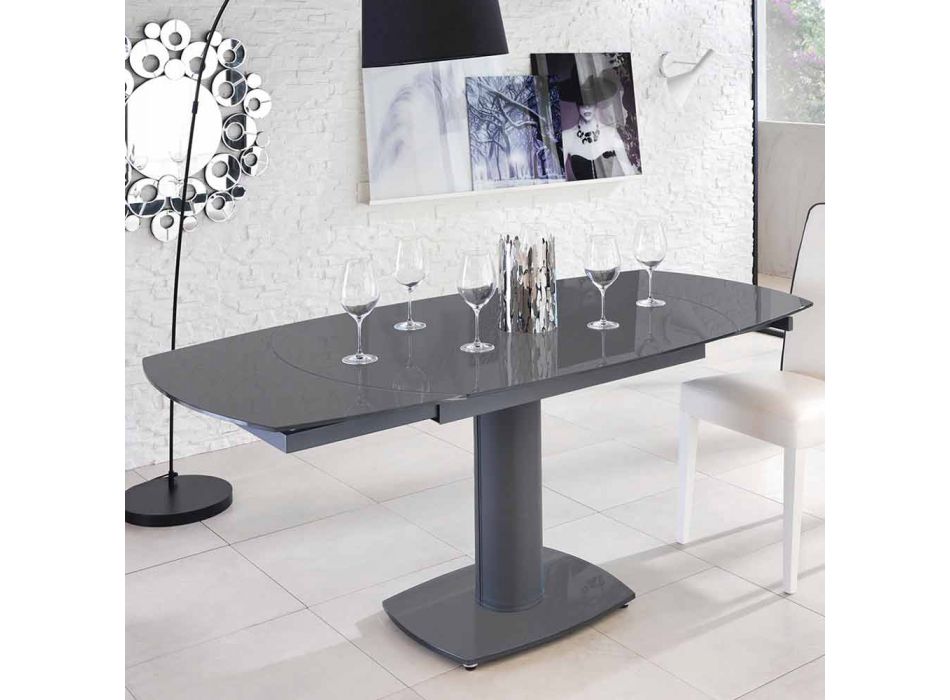 Extendable dining table in glass and imitation leather, L120 / 180xP90cm, Lelia Viadurini