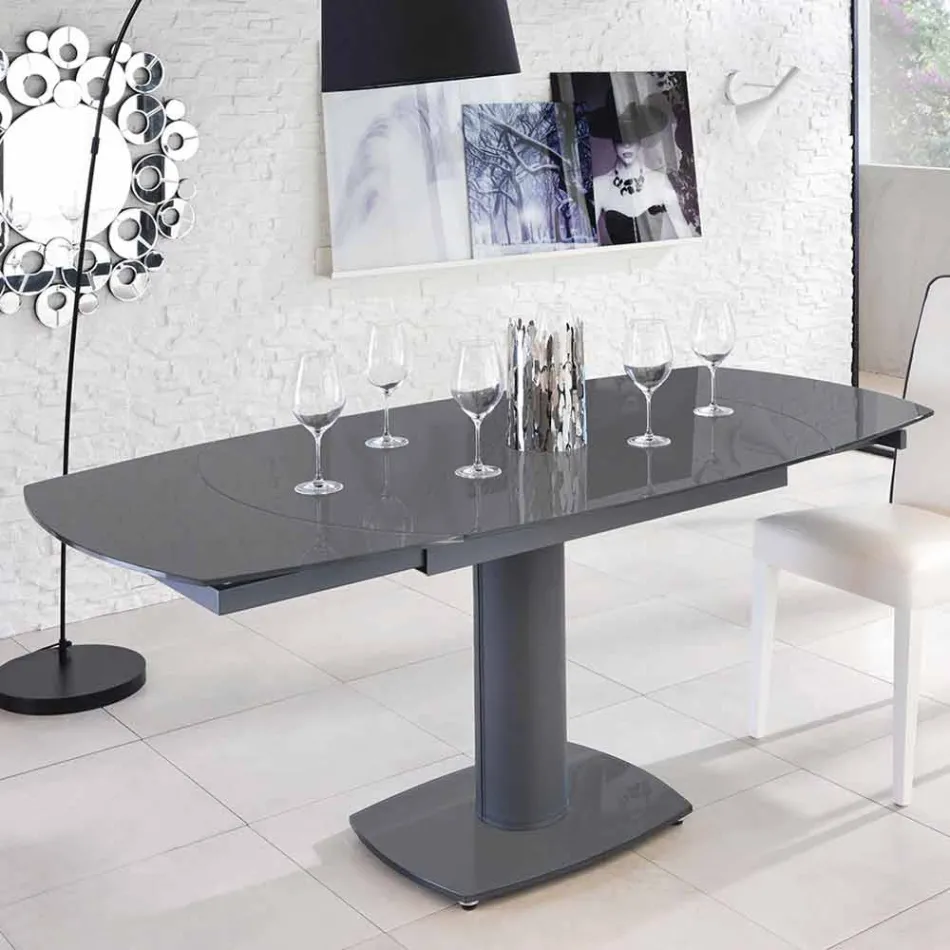 Extendable dining table in glass and imitation leather, L120 / 180xP90cm, Lelia Viadurini