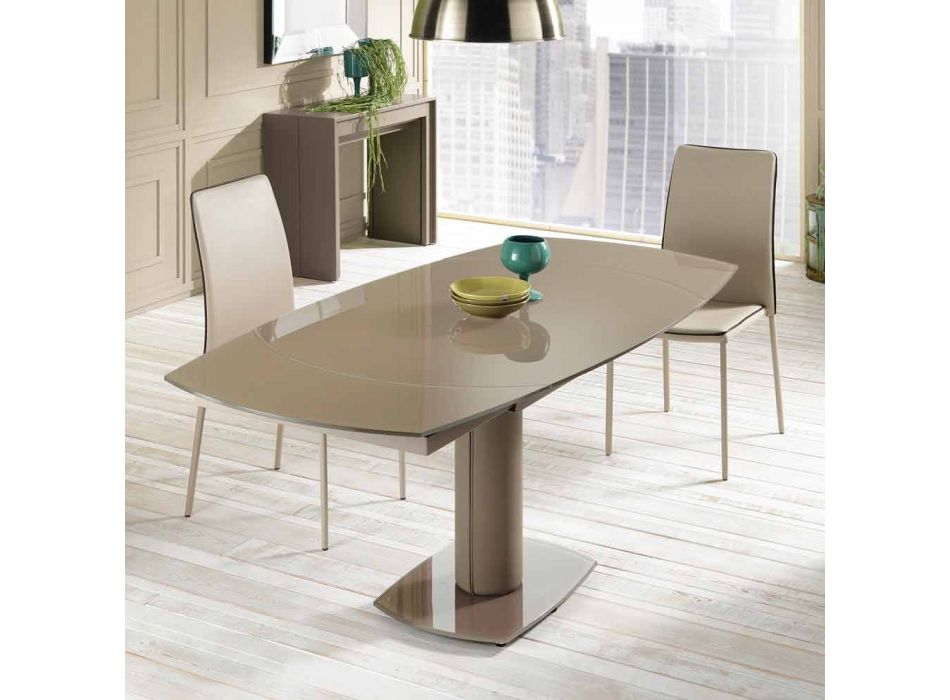 Extendable dining table in glass and imitation leather, L120 / 180xP90cm, Lelia Viadurini