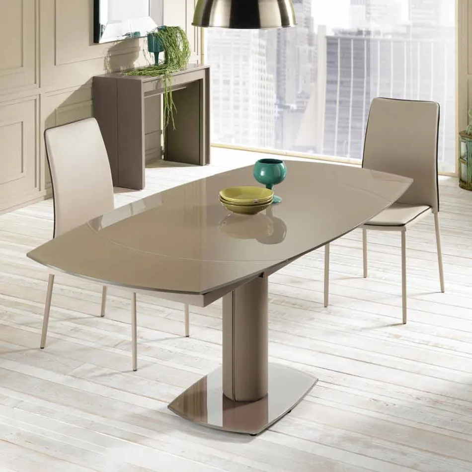 Extendable dining table in glass and imitation leather, L120 / 180xP90cm, Lelia Viadurini