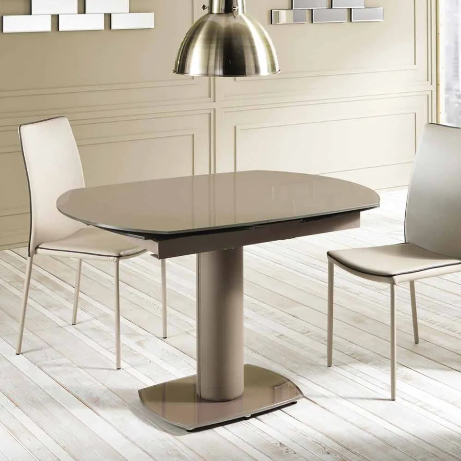 Extendable dining table in glass and imitation leather, L120 / 180xP90cm, Lelia Viadurini