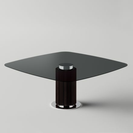 Dining Table with Square Glass Top and Wooden Base Made in Italy - Kuadro Viadurini