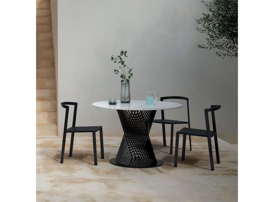 Outdoor Dining Table in Aluminum and Stoneware Top Made in Italy - Donovan Viadurini