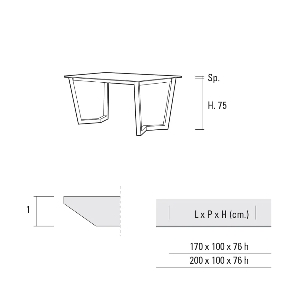 Fixed Dining Table in Metal and Stratified Hpl Made in Italy - Bastiano Viadurini