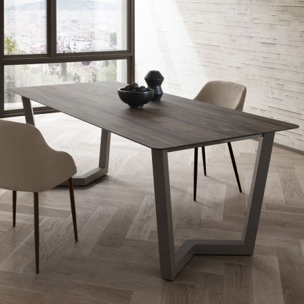 Fixed Dining Table in Metal and Stratified Hpl Made in Italy - Bastiano Viadurini