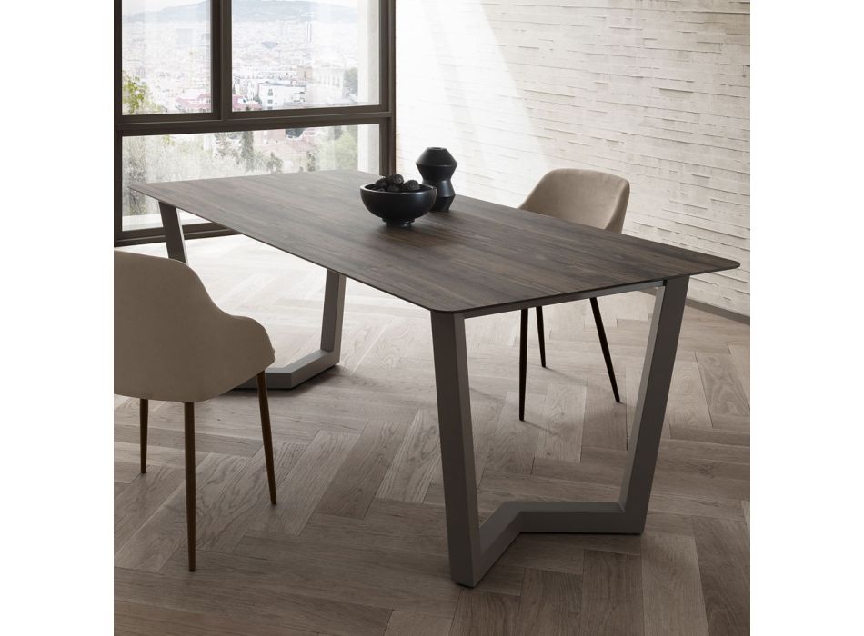 Fixed Dining Table in Metal and Stratified Hpl Made in Italy - Bastiano Viadurini