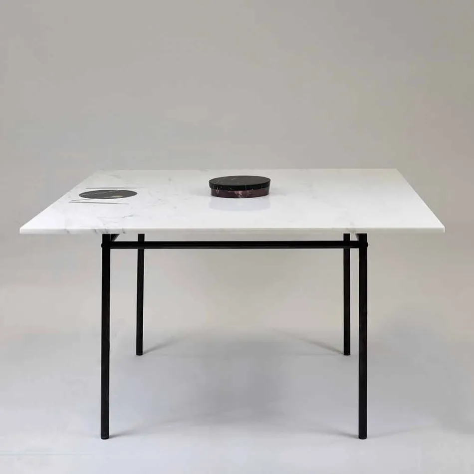 Square Dining Table with Vase and Marble Inlay 140 cm Luxury - Vesuvio Viadurini