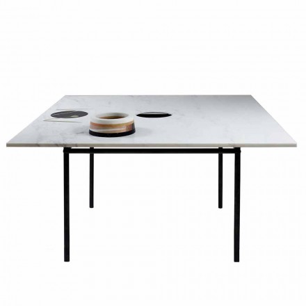 Square Dining Table with Vase and Marble Inlay 140 cm Luxury - Vesuvio Viadurini