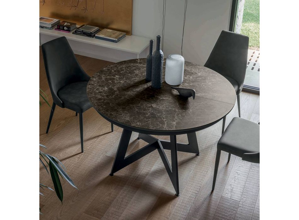 Round Dining Table with Extendable Top to 180 cm Made in Italy - Muschio Viadurini